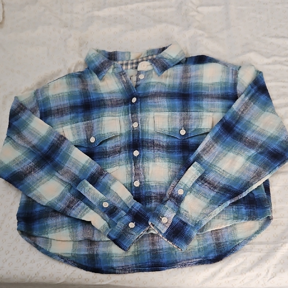 American Eagle Outfitters Blue and Yellow Plaid Shirt